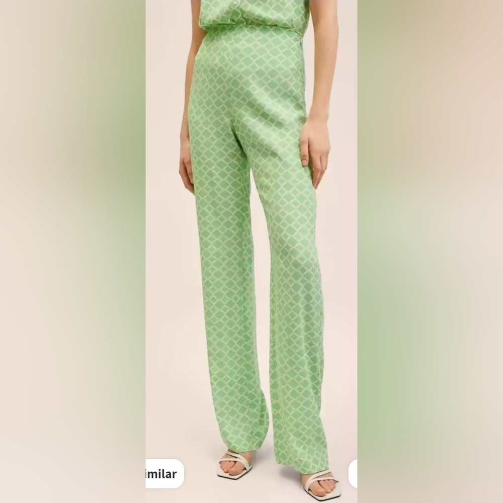 Mango Light Green Geometric Trousers Size S